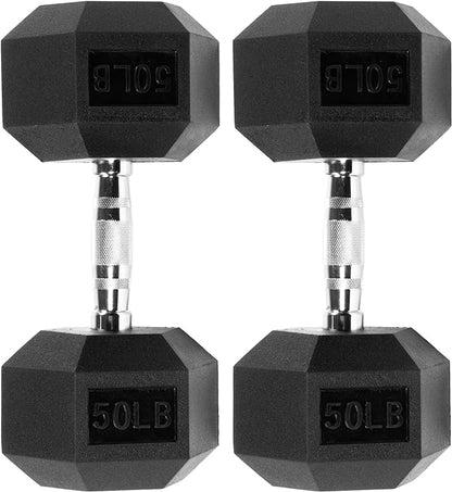 Signature Fitness Rubber Encased Hex Dumbbell, Multiple Sizes