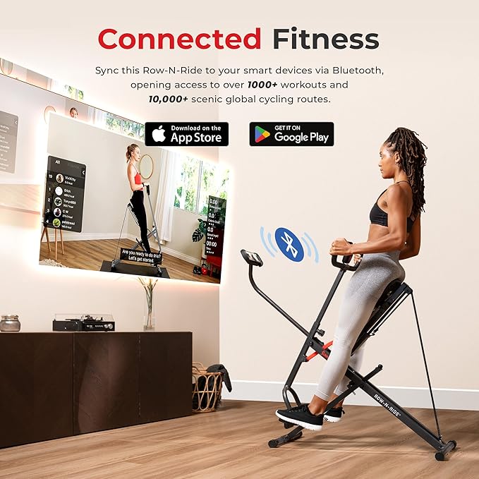 Sunny Health & Fitness Row-N-Ride Squat Assist Trainer for Glutes & Legs Workout with Adjustable Resistance, Optional Full Motion & Smart Connected Fitness App