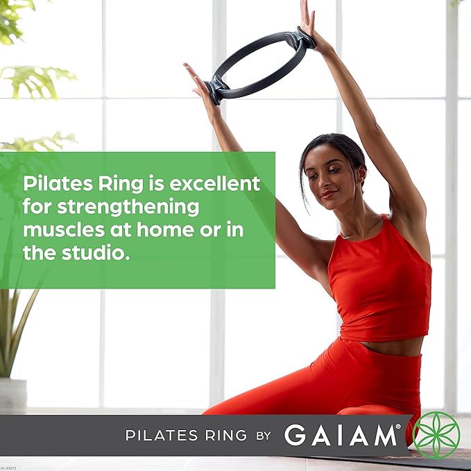 Gaiam Pilates Ring 15" Fitness Circle - Lightweight & Durable Foam Padded Handles | Flexible Resistance Exercise Equipment for Toning Arms, Thighs/Legs & Core, Black