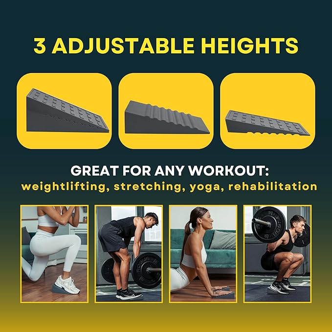 Premium Silicone Heel Elevated Squat Wedge Block, Slant Board Calf Stretcher, Weightlifting Knees Over Toes Equipment Deadlift Platform, Yoga Block Stretching Equipment, Calf Slant Board