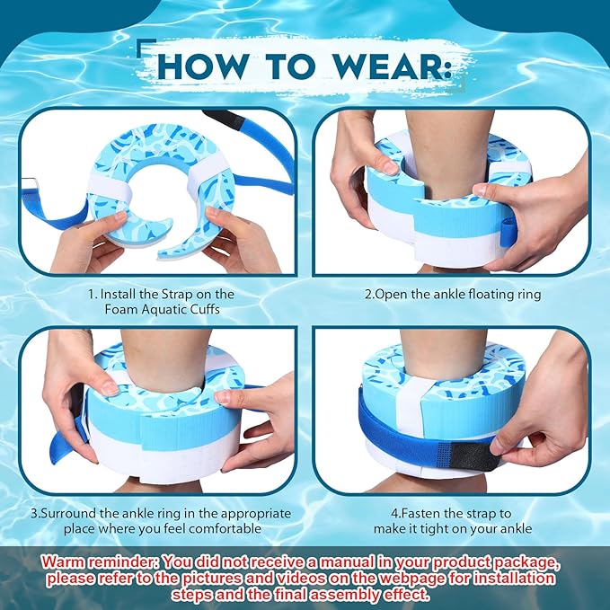 2 Pcs Foam Swim Aquatic Cuffs Equipment Water Aerobics Float Ring with Detachable Hook and Loop Fastener Fitness Workout Set for Swimming Fitness Training Pool Exercise