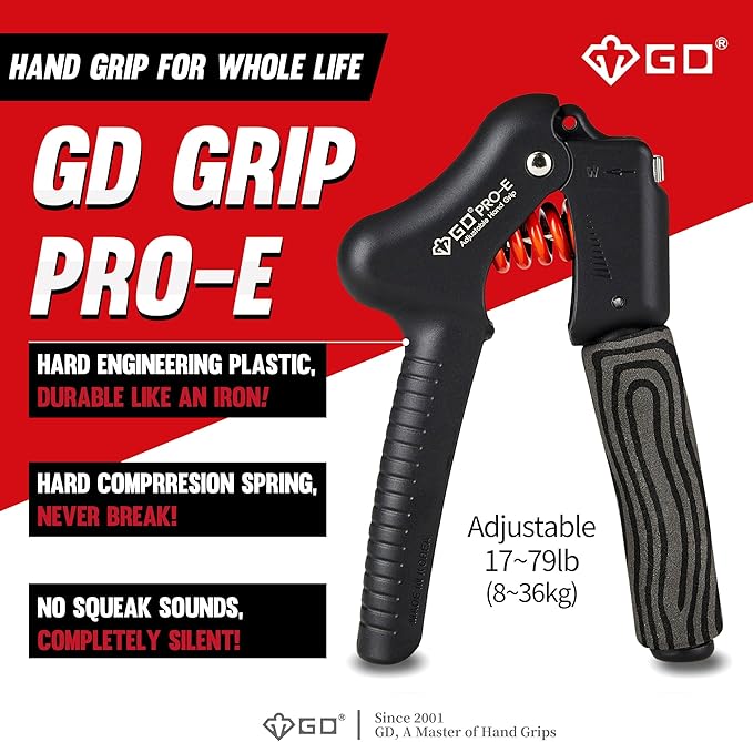 GD Grip Strength Trainer (Premium Adjustable Grip Strengthener for Forearm Training) Wrist and Forearm Strengthener