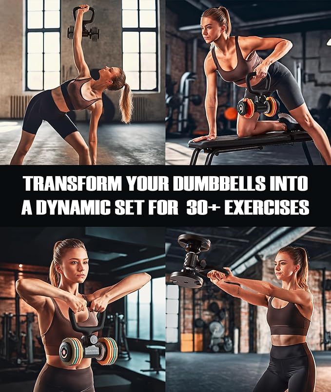 Flexibell Dumbbell Converter - 260 LBS Weight Capacity 丨Convert Dumbbells to Barbell and Kettlebell by Alloy Steel Bar & Clamp, Enhanced Compatibility with Most Dumbbells for Home Fitness