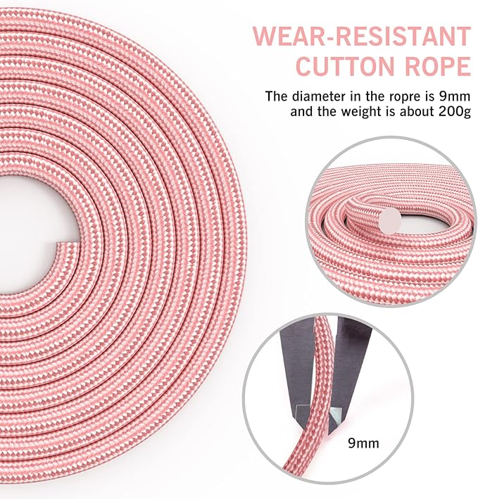 FITMYFAVO Jump Rope Cotton Adjustable Skipping Weighted jumprope for Women，Adult and Children Athletic Fitness Exercise Jumping Rope (Pink)