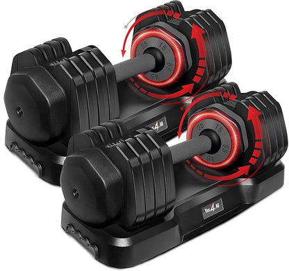 Yes4All 25/55LB Single/Pair Adjustable Dumbbells Weights, 5 in 1 Free Weights Dumbbell with One Second Dial Handle for Different Workout Levels