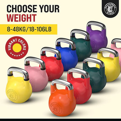 Kettlebell Kings Competition Kettlebells Weight (35mm handle) 8-48 KG | Hand weights Workout Gym Equipment & Strength training sets for Women & Men for Home Gym | Suitable for High Repetition Workouts