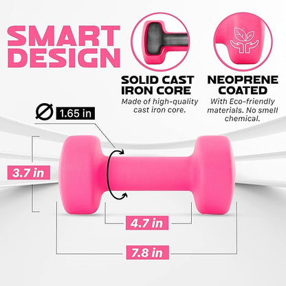 Yes4All Neoprene Coated Dumbbell Hand Weight Sets of 2 - Multiple Weight Options with 15 Colors, Anti-roll, Anti-Slip, Hexagon Shape