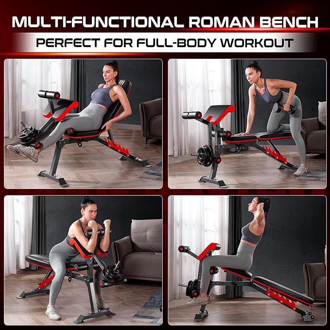 BODYRHYTHM Multifunctional Weight Bench with Leg Extension and Preacher Pad, Workout Bench for Decline Bench Press, Strength Training Bench for Full Body Workout, Flat & Incline & Decline bench,Weight Training Equipment.