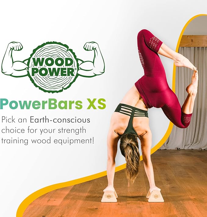 WOODPOWER® - PowerBars, Wooden Parallettes Push Up Bars, Joint-Friendly Beech Wood Calisthenics Equipment for Home, Durable Handstand Trainer Push Up Handles for Floors, XS, Set of 2