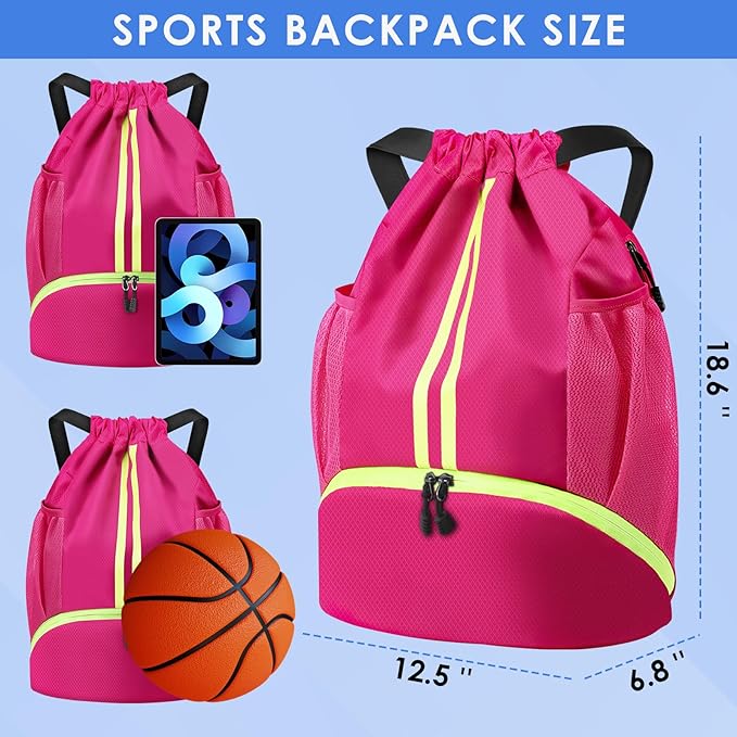 BROTOU Soccer Bags, Football Backpack, Volleyball Bag, Drawstring Soccer Backpack with Ball and Shoe Compartment