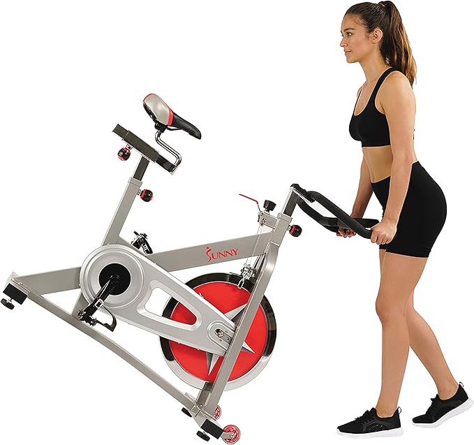 Sunny Health & Fitness Pro Cycling Stationary Bike, 40 LB Flywheel & 4-Way Adjustable Seat for Home Exercise & Indoor Cycle/Cardio Workout, Optional Exclusive SunnyFit App Enhanced Bluetooth Link