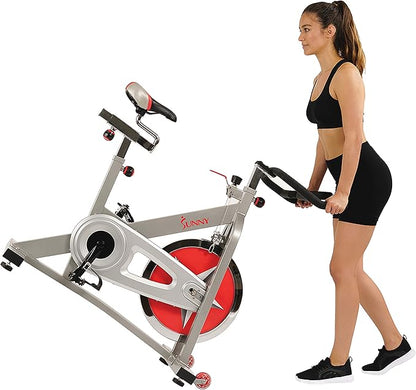 Sunny Health & Fitness Pro Cycling Stationary Bike, 40 LB Flywheel & 4-Way Adjustable Seat for Home Exercise & Indoor Cycle/Cardio Workout, Optional Exclusive SunnyFit App Enhanced Bluetooth Link