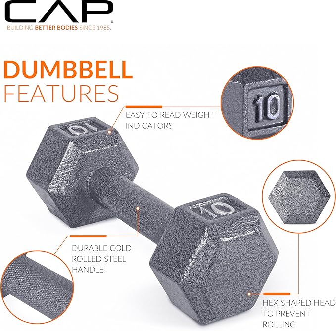 CAP Barbell Cast Iron Hex Dumbbell, Single, 10 lb