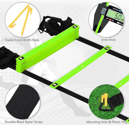 Fixed Rung Agility Ladder 丨20ft 12 Rungs No Tangle Spped and Agility Training Equipment Footwork Ladder with Carrying Bag/Ground Stakes for Adults Youth Kids