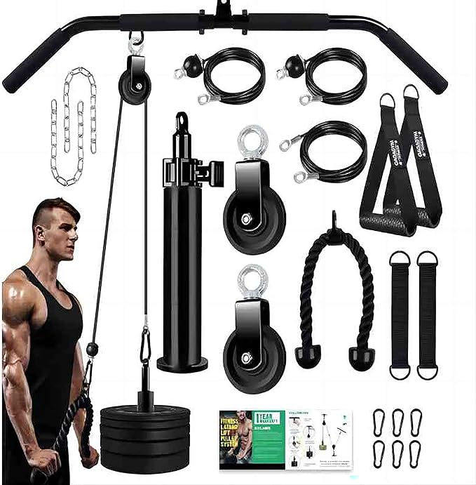 Fitness LAT and Lift Pulley System Gym,Home Gym Tricep Workout Pulley System for LAT Pulldown,Biceps Curl,Triceps, Shoulders,Back,Forearm Workout,Weight Cable Pulley System