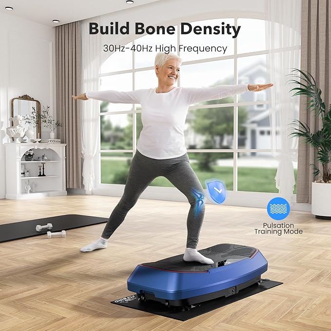 FLYBIRD 4D Vibration Plate-Triple Motors Oscillation, Linear, Pulsation Vibration Plate Exercise Machine, 30Hz-40Hz Vibration Plate Exercise Machine for Bone Density Building & Lymphatic Drainage-Blue