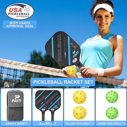 Pickleball Paddles, USAPA Approved Reinforced 13mm Thick Core Fiberglass Surface Pickleball Set with Pickleball Rackets,pickleball paddles set of 2, Pickle Ball Paddle Set tennis gifts for Men Women