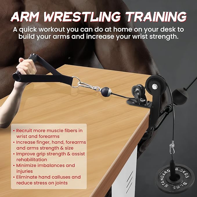 Wrist Exerciser Strengthener,Arm Wrestling Training Table Pulley Cable System,Fitness Forearm Workout for Adults Professional And Biceps Training