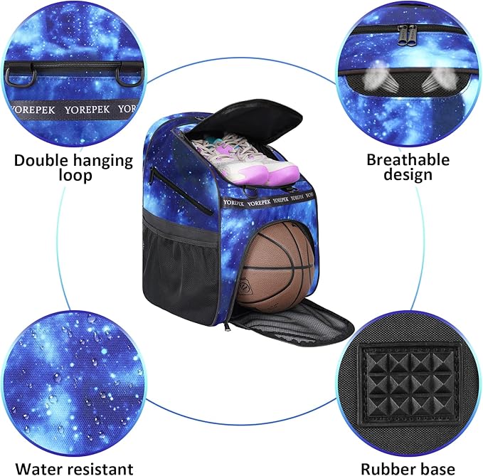 YOREPEK Basketball Bag, Large Basketball Backpack with Shoe Compartment and Ball Holder for daughter son, Water Resistant Soccer Bag for Sport Training Equipment Fits Volleyball Football Gym