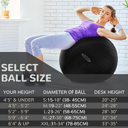 Anti-Burst and Slip Resistant Exercise Ball Yoga Ball Fitness Ball Birthing Ball with Quick Pump, 2,000-Pound Capacity, Multiple Colors and Sizes