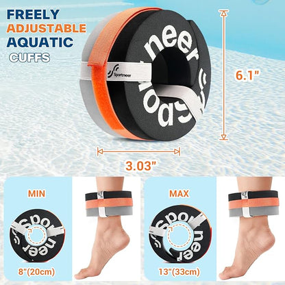 Sportneer Water Aerobics Pool Exercise Equipment New 6-Piece Water Fitness Set Includes High Density Water Weight Swim Belt Water Ankle Weights for Aqua Therapy Pool Fitness Water Exercise