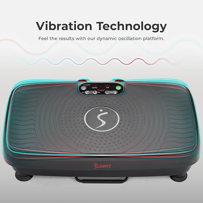 Sunny Health & Fitness Vibration Plate Exercise Machine, Full Body Vibrate Platform for Lymphatic Drainage with Multiple Speeds and Modes, Vibrating Plate Machine for Tension Relief & Weight Loss