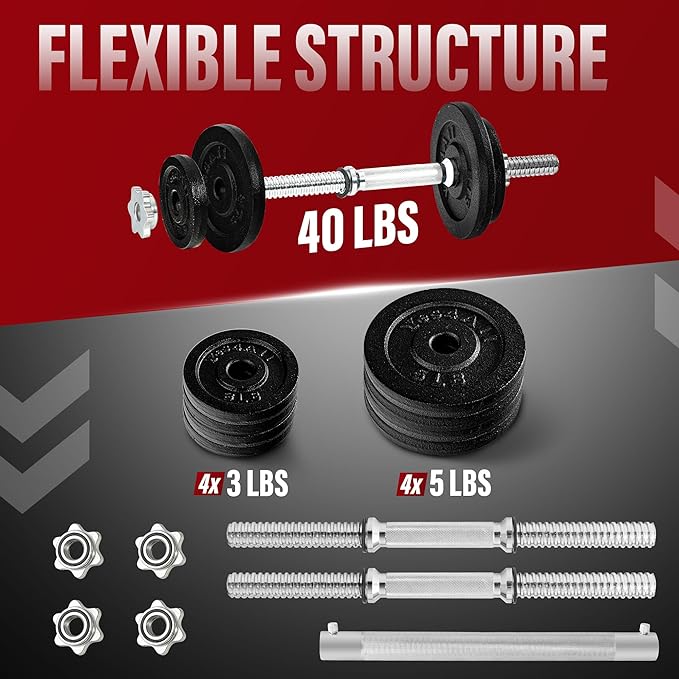 Yes4All Adjustable Dumbbell Set with Weight Plates, Star Lock Collars/Connector, 40lbs to 200lbs Adjustable Weight Plates Set