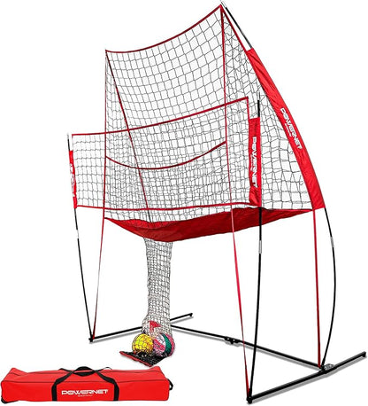 PowerNet Volleyball Practice Net Station, 8 ft Wide by 11 ft High, Ball Return, Great for Hitting and Serving Drills, Perfect for Team or Solo Training, Three Minute Setup, Bow Style Frame