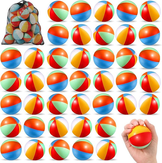 Hungdao 50 Pcs Beach Stress Balls 2.5 Inch Mini Beach Ball Stress Ball Relief Stress Ball Swimming Pool Game Toy Foam Sports Ball with Storage Bag for School Carnival Reward Birthday Party