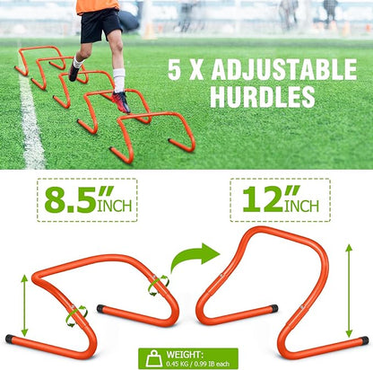 Speed and Agility Training Equipment: 5 Adjustable Agility Hurdles. 20ft Agility Ladder, Soccer Training Equipment Set for Kids Youth Adults