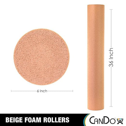 CanDo Beige PE Foam Rollers for Muscle Restoration, Massage Therapy, Sport Recovery and Physical Therapy 6" x 36" Round