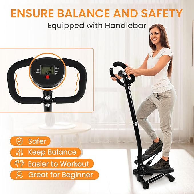 Signature Fitness Mini Steppers for Exercise with Handlebar, Stair Stepper with Resistance Bands, Portable Stepper Capable of Full-Body Exercise, Low Noise and Smooth, Multiple Colors