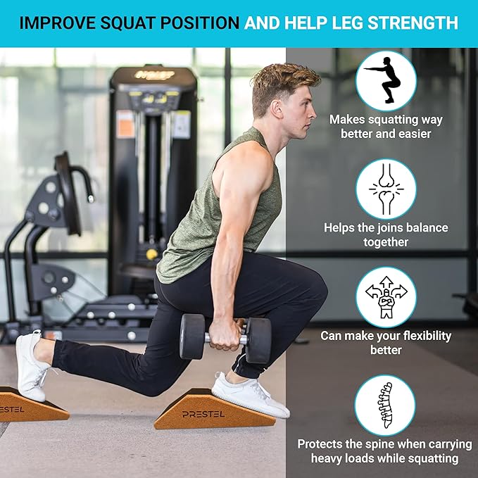 PRESTEL Non-Slip Squat Wedge Block (Pair) - Heel Elevated Squat Wedge for Men & Women | Professional Squat Ramp Improves Mobility Balance and Strength Performance | Suitable Workout Wedge for Squats