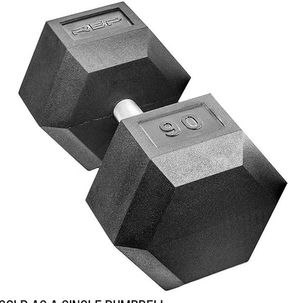 Rep Fitness Rubber Hex Dumbbell(s) - Singles (55LB +) and Pairs (5LB - 50LB) - Low Odor, Fully Knurled Handle