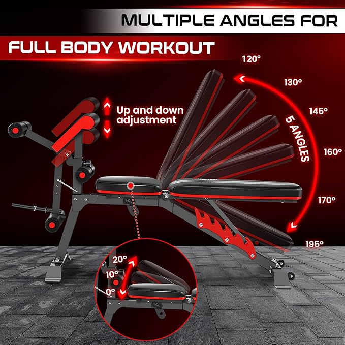 BODYRHYTHM Multifunctional Weight Bench with Leg Extension and Preacher Pad, Workout Bench for Decline Bench Press, Strength Training Bench for Full Body Workout, Flat & Incline & Decline bench,Weight Training Equipment.