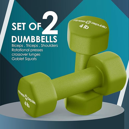 Neoprene Dumbbell Set of 2, Non-Slip, Hex Shape, Free Weights Set for Muscle Toning, Strength Building, Weight Loss - Portable Weights for Home Gym Hand Weight