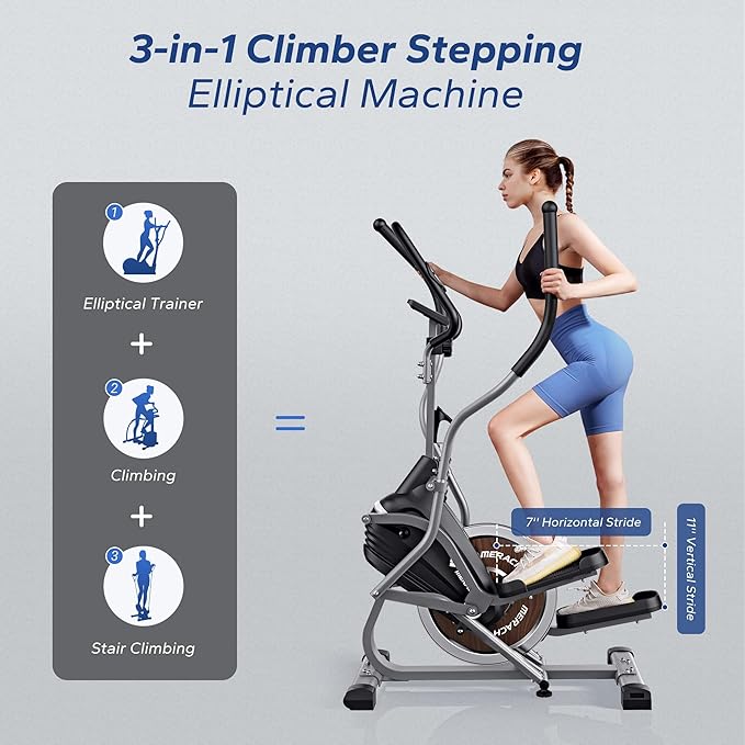 MERACH Elliptical Machines for Home, 3 in 1 Cardio Climber Stepping Elliptical Machine with MERACH APP Compact Elliptical Exercise Machine, & Stair Stepper Trainer, 16-Level Magnetic Resistance