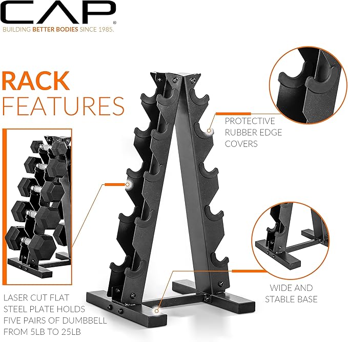 CAP Barbell Dumbbell Set with Rack | Multiple Options in 150lbs and 210lbs