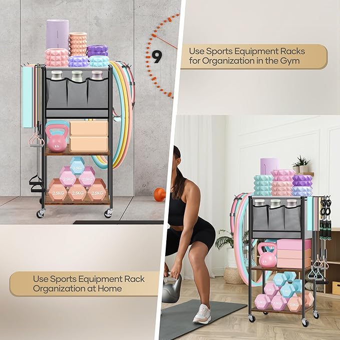 Weight Rack for Home Gym Dumbell Rack Fabric Yoga Mat Storage,Organizes Yoga Mats,Foam Rollers,Dumbbells,Kettlebells & More,Women's Men's Fitness Workout Equipment Organization,Small Weight Rack