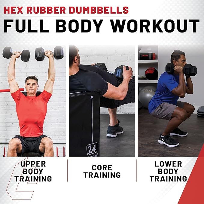 Lifeline Fitness Hex Dumbbells, Rubber Wrapped Hex Dumbbells, Premium Quality, Ergonomic Knurled Handle, Dumb Bells for Exercise, Home Gym Exercise Weights