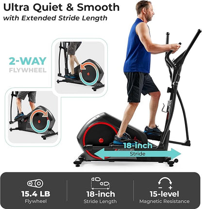 Sunny Health & Fitness Smart Endurance Elliptical Trainer w/Extended Stride, Home Cardio Exerciser & Full-Body Cross Training Machine, Exclusive SunnyFit App Bluetooth Link, Optional 14" & 18" Stride