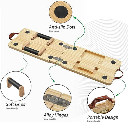 Vimexciter Solid Wooden Push Up Board Kit with Pilate Bar, Resistance Bands Sets and Handles, Multi-Function Foldable Push up Stands for Men and Women, Full Body Workout Equipment for Home Gym