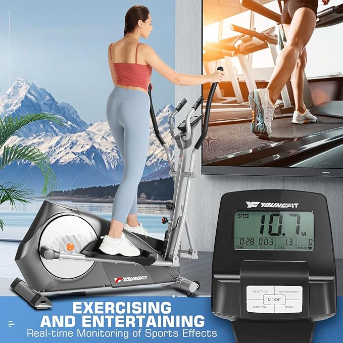 Elliptical Machine, Foldable Elliptical Machine for Home, 22 Resistance Levels with Large LCD Monitor Eliptical Exercise Machine