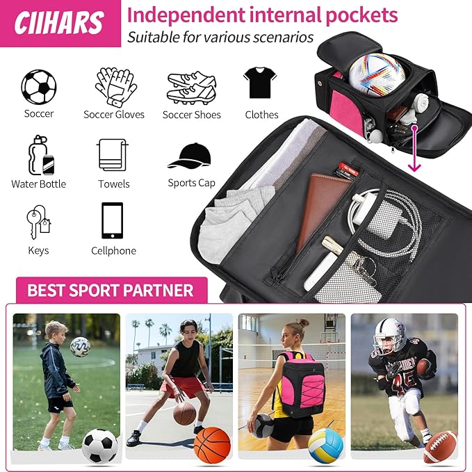 Soccer Backpack,Soccer Bag with Ball Holder, Includes Separate Cleat Shoe and Ball Compartment Sport Equipment Bags Fit Basketball Volleyball Football