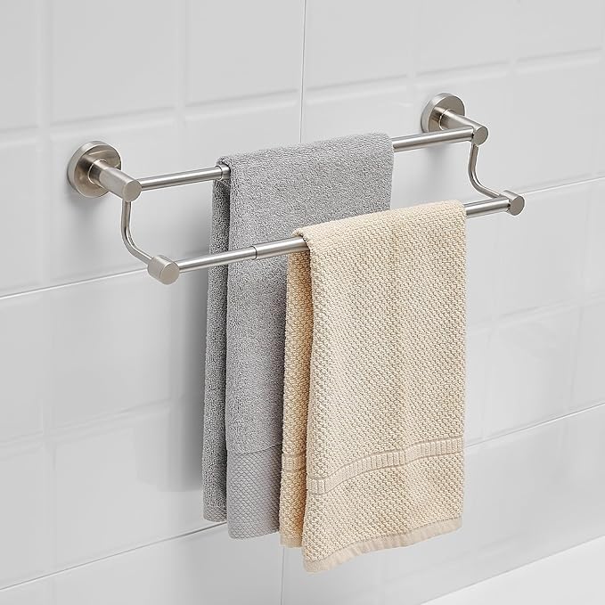 BESy Adjustable 16.5-28.5 Inches Double Bath Towel Bar for Bathroom SUS304 Stainless Steel Towel Holder, Hotel Style Wall Mount with Screws Hand Towel Bar, Towel Rack Rod Hanger, Brushed Nickel Finish