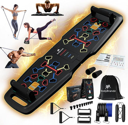 Push Up Board – Pushup Board Exercise Equipment with Resistance Bands, Pushup Handles – Fitness Equipment for Strength Training, Full-Body Workout – Foldable Push Up Board for Home, Gym