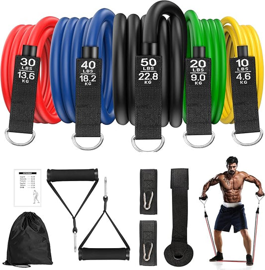 Resistance Bands, Resistance Band Set for Workout Stackable Up to10-150 lbs, Exercise Bands with Door Anchor, Ankle Straps, Handles for Strength, Yoga, Shape Body, Gym for Men and Women