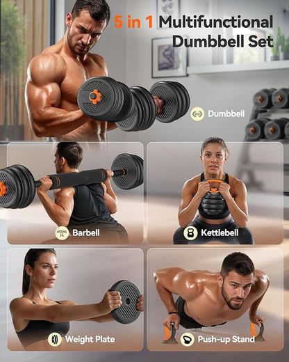 FEIERDUN Adjustable Dumbbells, 20/30/40/50/60/70/90lbs Free Weight Set with Connector, 4 in1 Dumbbells Set Used as Barbell, Kettlebells, Push up Stand, Fitness Exercises for Home Gym Suitable Men/Women