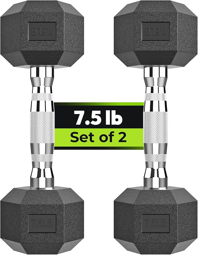 Hex Dumbbell Set, 3-100 lb Rubber Encased Exercise & Fitness Dumbbells, Weights Dumbbells Set of 2, Hand Weight for Strength Training (Single, Pair, Set)