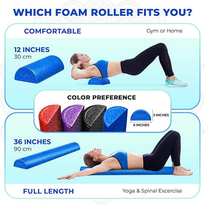 Yes4All High-Density Half Round EPP Foam Roller (12 inches - Blue)